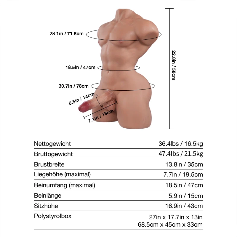 Mark pro: 16.5kg Realistischer Abnehmbarer Silikon-Dildo für TPE-Männliche Sexpuppen - Image 12
