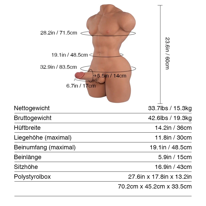 Mark: 15.3kg Realistischer TPE Männlicher Sexpuppen Torso mit Großem Penis - Image 8